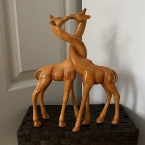 Decorative Wooden Giraffes Kissing